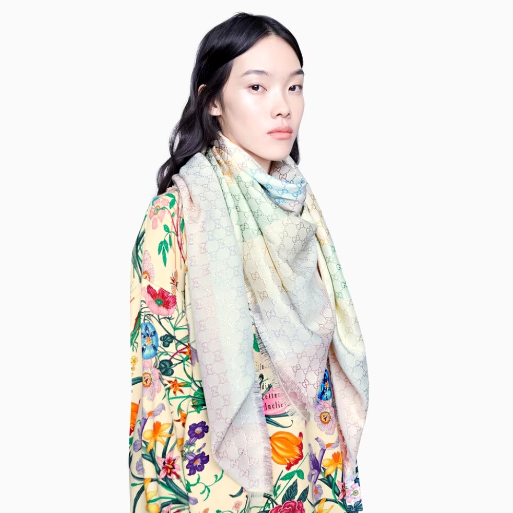NEW GUCCI GG Jacquard Shawl Scarf Rainbow colors perfect VALENTINES Gift!!